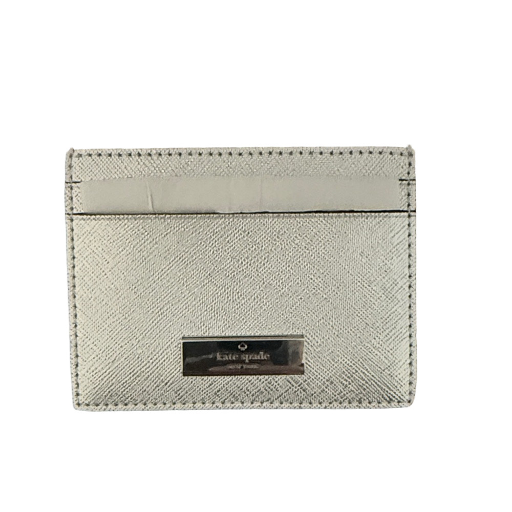 Kate Spade Metallic Silver Card Holder Slim Wallet Saffiano Leather Designer